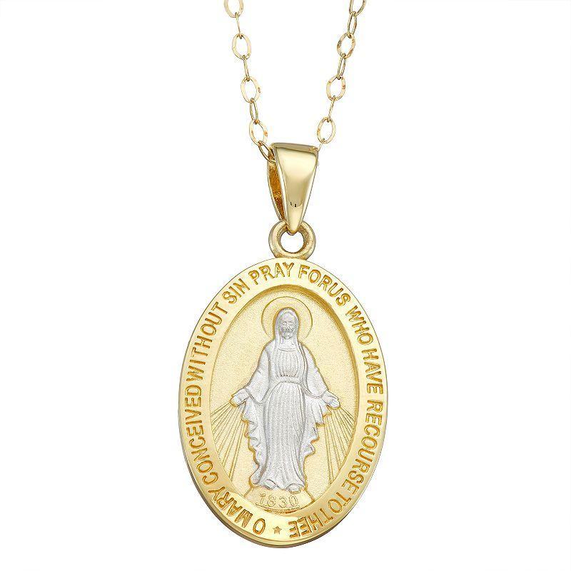 14k Gold Two-Tone Oval Miraculous Medal Pendant Necklace, Womens Product Image