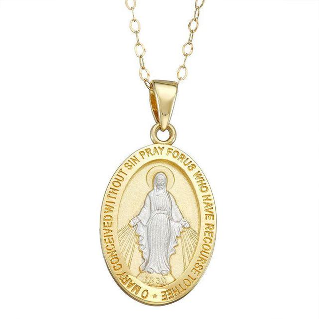 14k Gold Two-Tone Oval Miraculous Medal Pendant Necklace, Womens Product Image