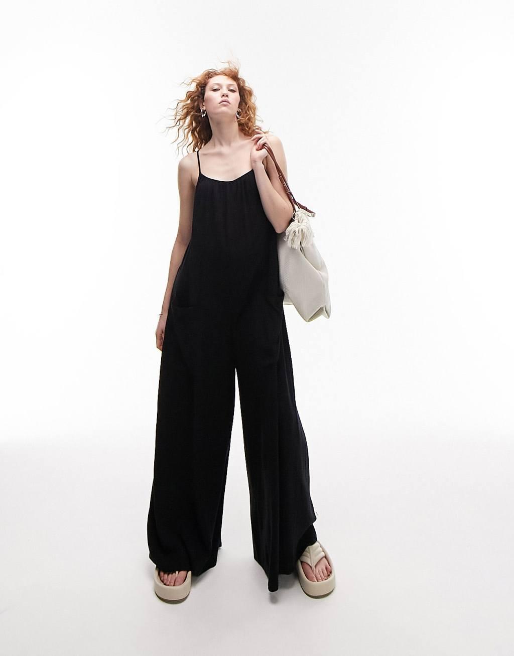 Topshop linen jumpsuit with pockets Product Image