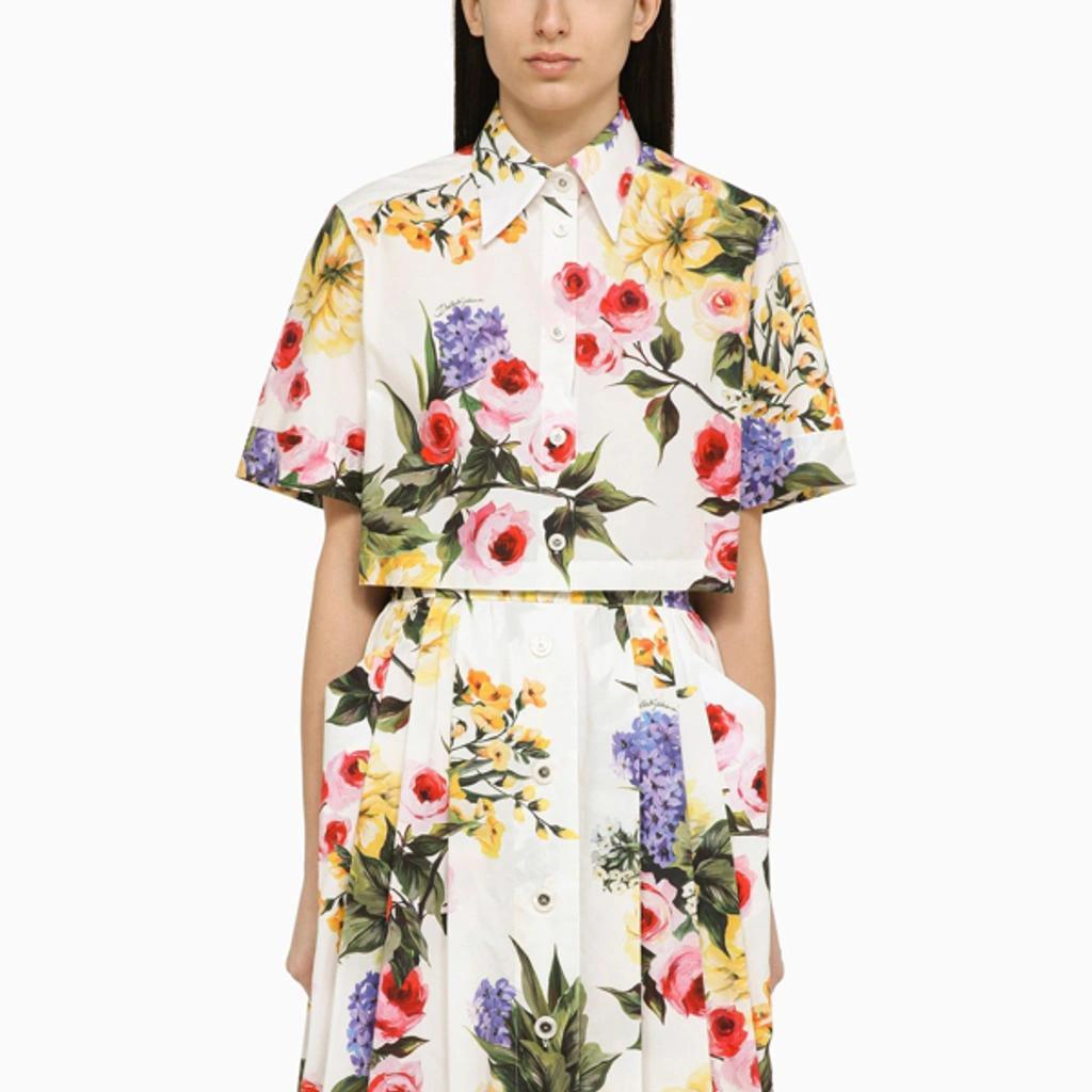 Floral-print Cotton Cropped Shirt In Multicolor product image