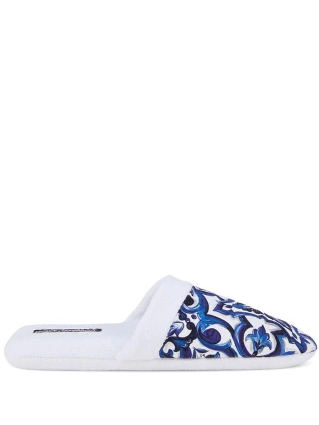 DOLCE & GABBANA Barocco-print Terry-cloth Slippers In Multicolor Product Image