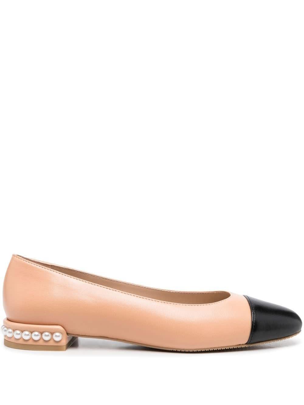 Lambskin Pearly-stud Ballerina Flats In Brown Product Image