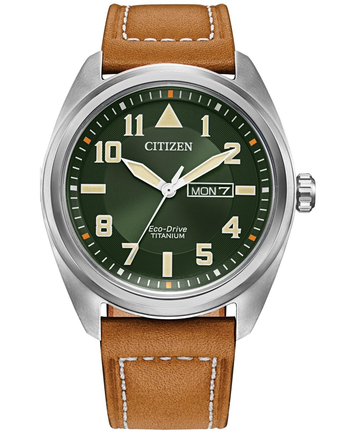 Citizen Eco-Drive Mens Garrison Brown Leather Strap Watch, 42mm Product Image