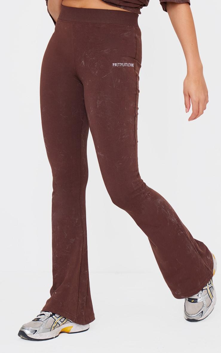 PRETTYLITTLETHING Chocolate Print Washed High Waist Flared Pants Product Image