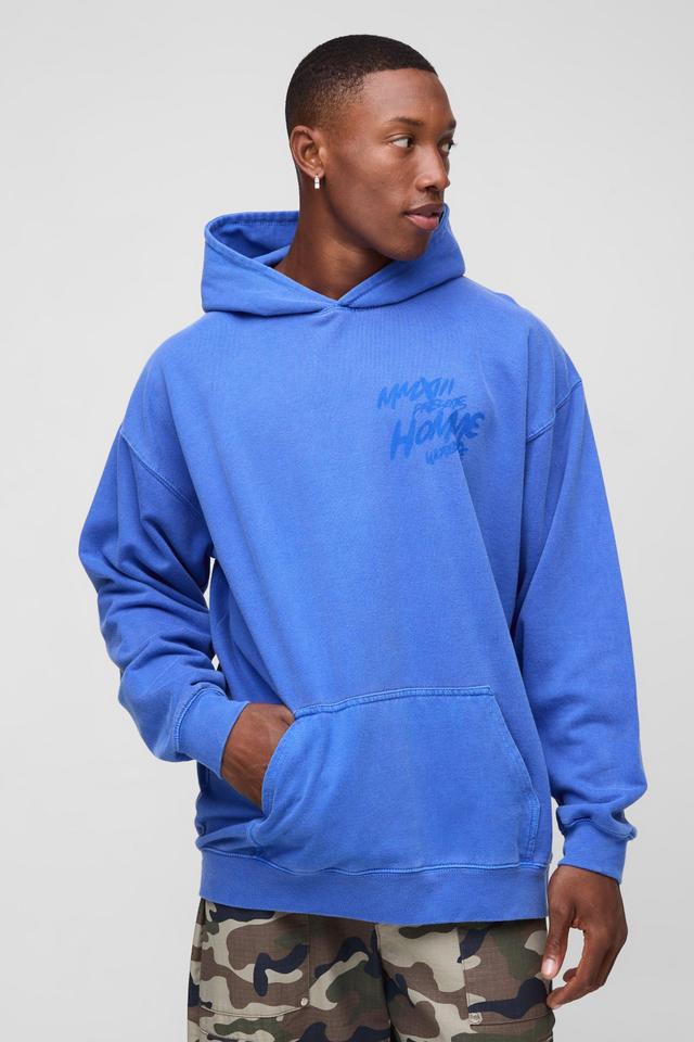 Oversized Washed Homme Graffiti Graphic Hoodie | boohooMAN USA Product Image