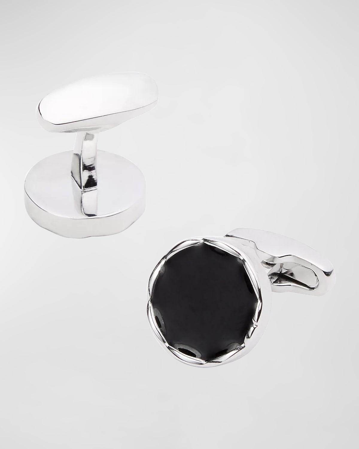 Men's Round Enamel Wave-Rim Cufflinks Product Image