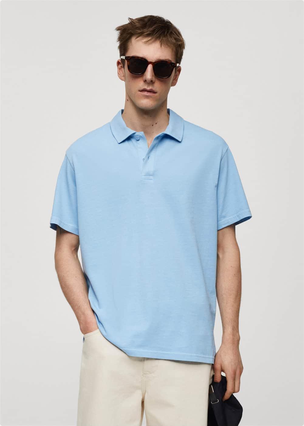 MANGO MAN - 100% cotton relaxed fit polo shirt sky blueMen Product Image