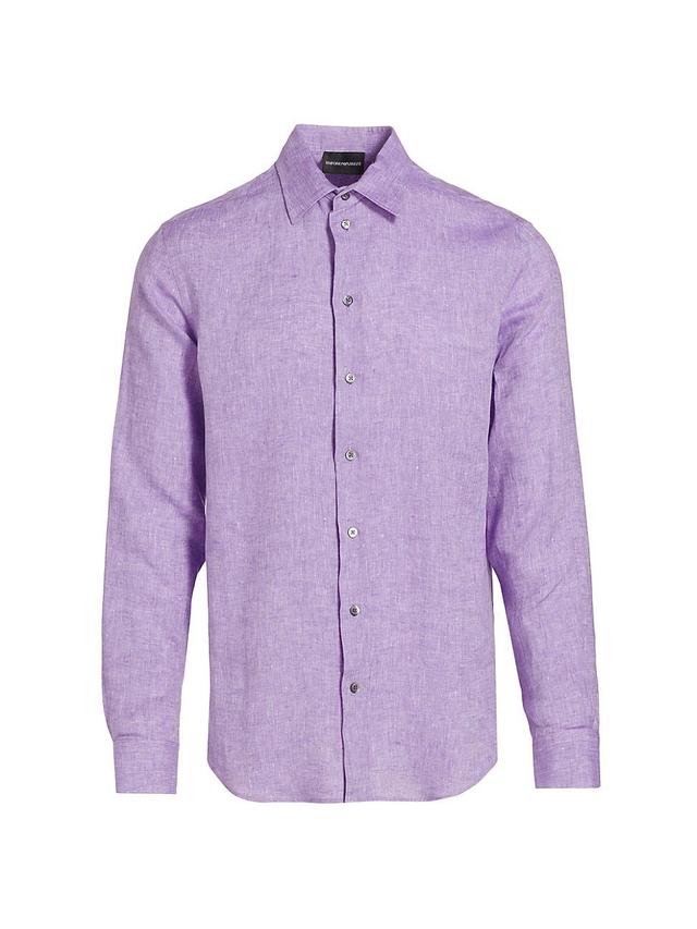 Mens Linen Long-Sleeve Button-Up Shirt Product Image