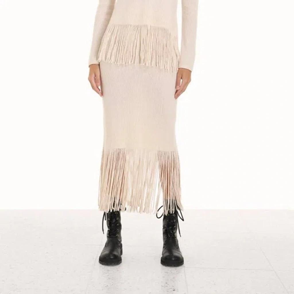 Kaleidoscope Fringed Cashmere-blend Midi Skirt In White product image