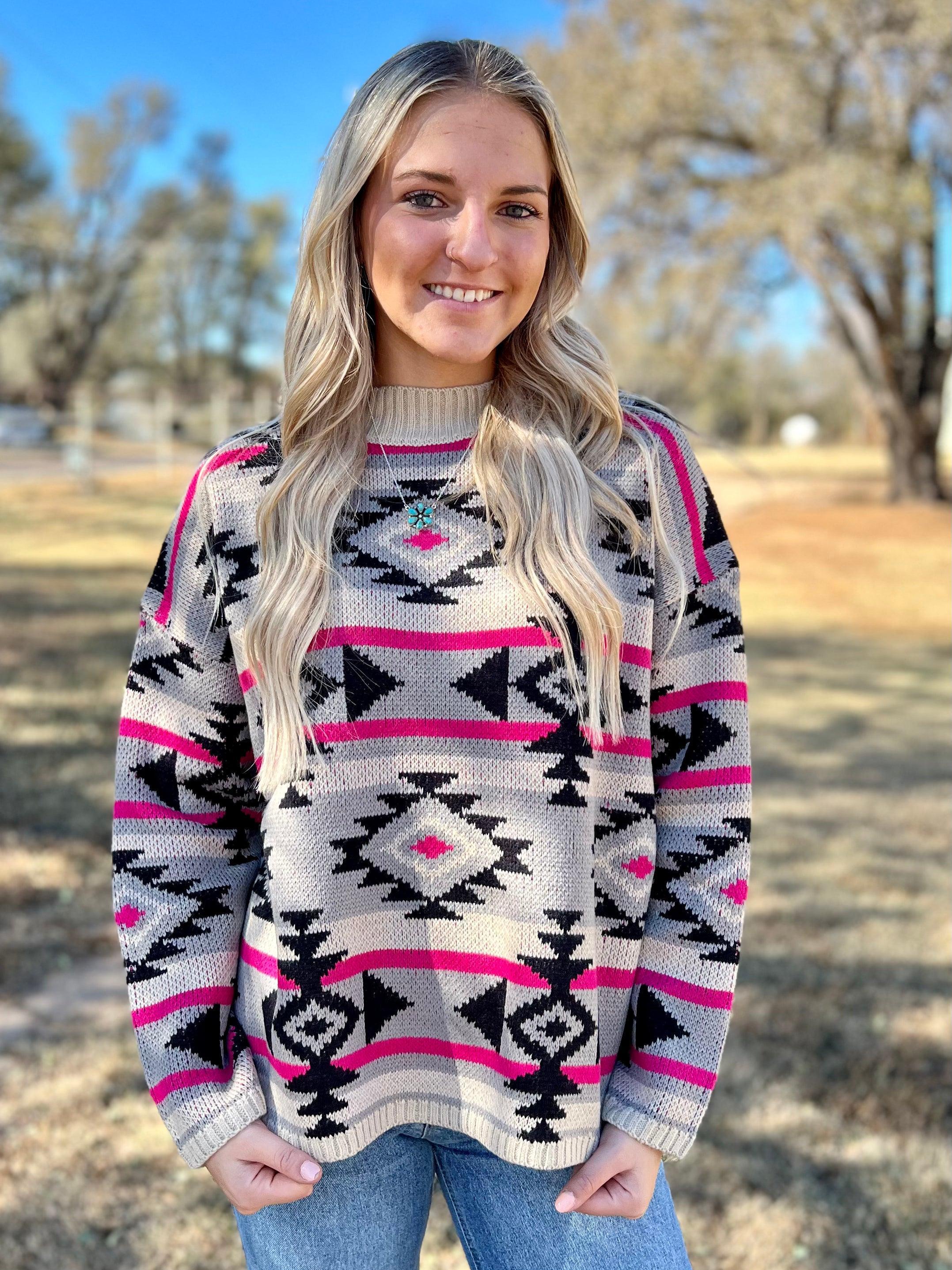 Black And Pink Aztec Knitted Sweater product image