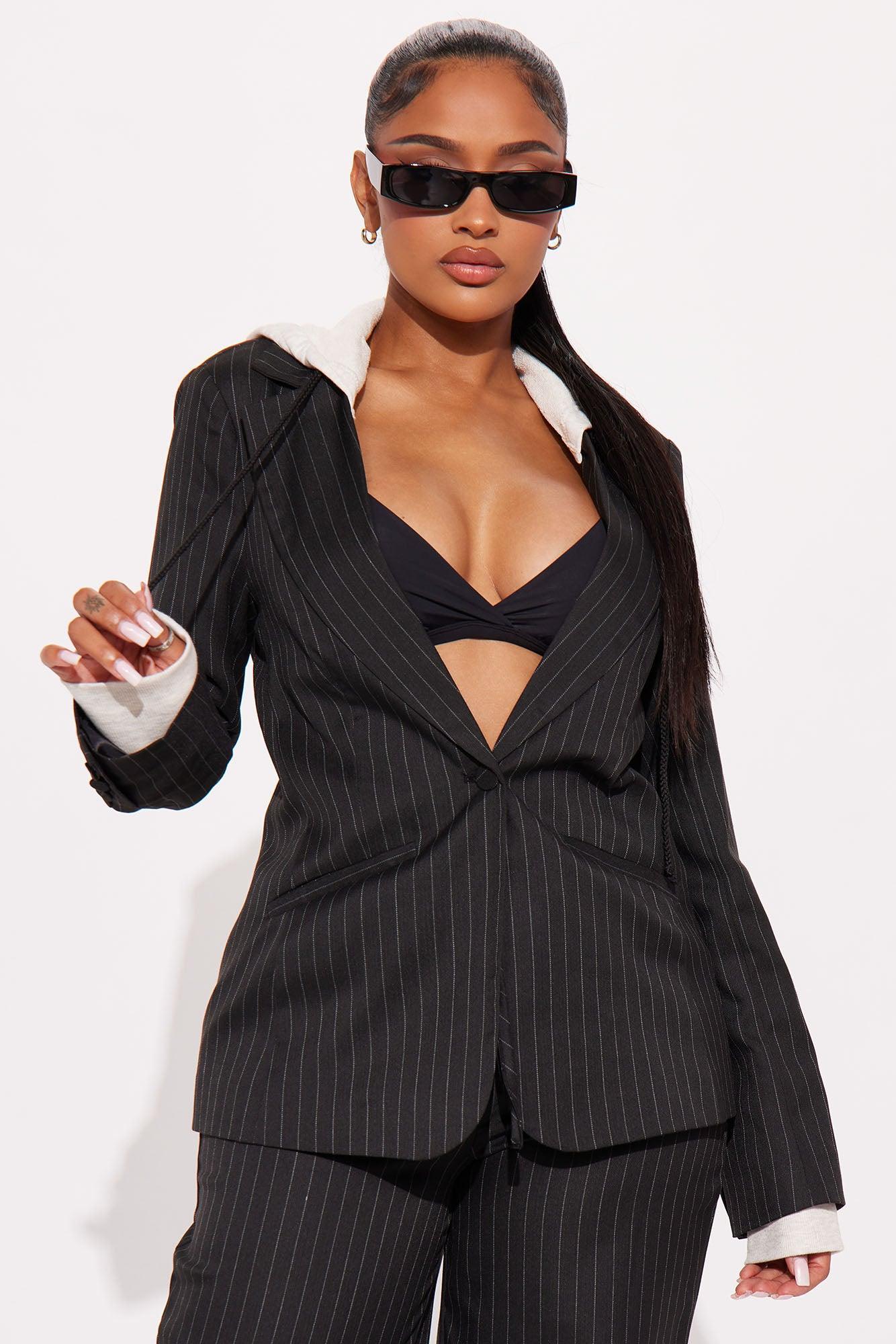 Office Mood Pinstripe Blazer - Black Product Image