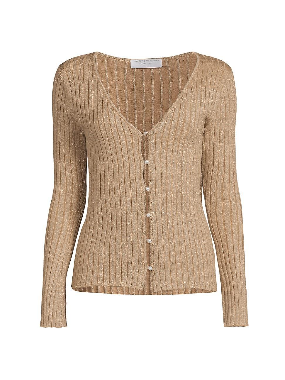 Womens Metallic Rib-Knit V-Neck Cardigan Product Image