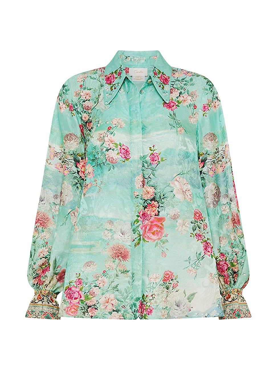 Womens Rose-Print Silk Blouse Product Image