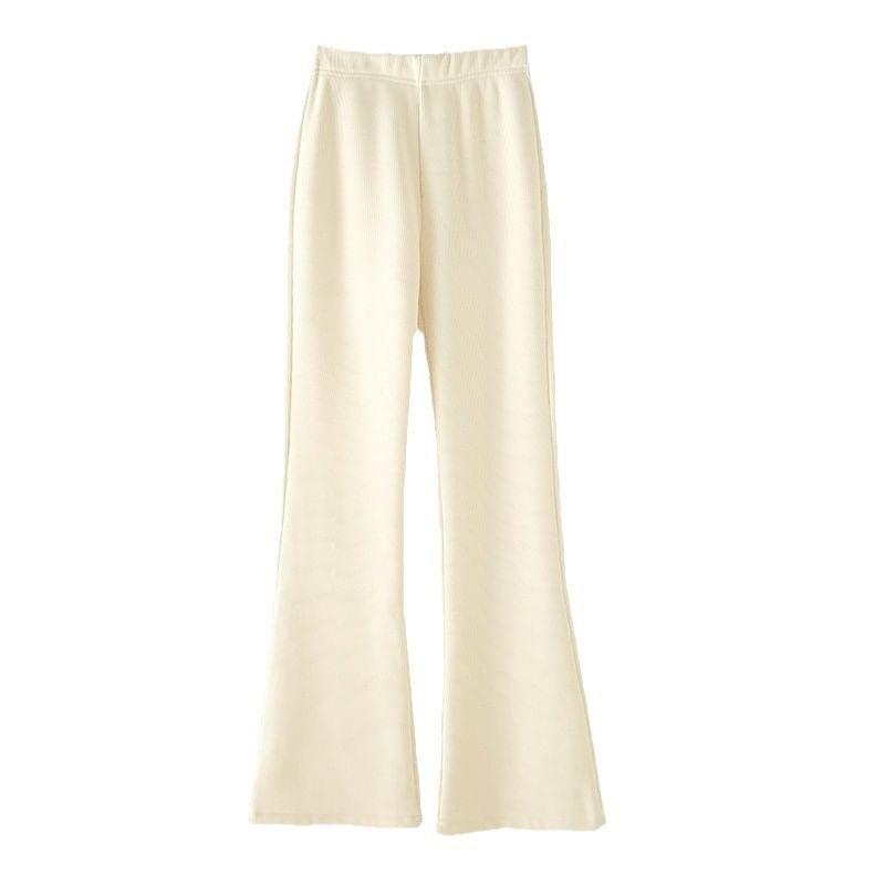 Mid Rise Plain Knit Flared Pants Product Image