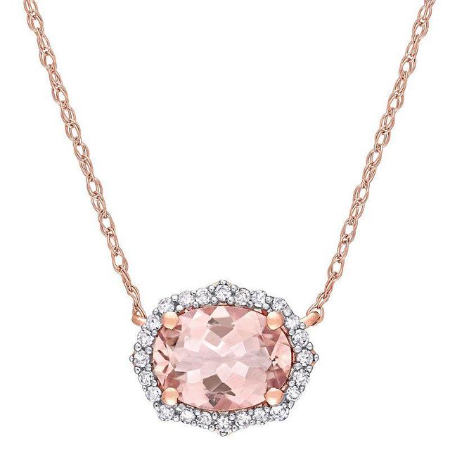 Stella Grace 10k Rose Gold Morganite & 1/10 Carat T.W. Diamond Halo Necklace, Womens Product Image