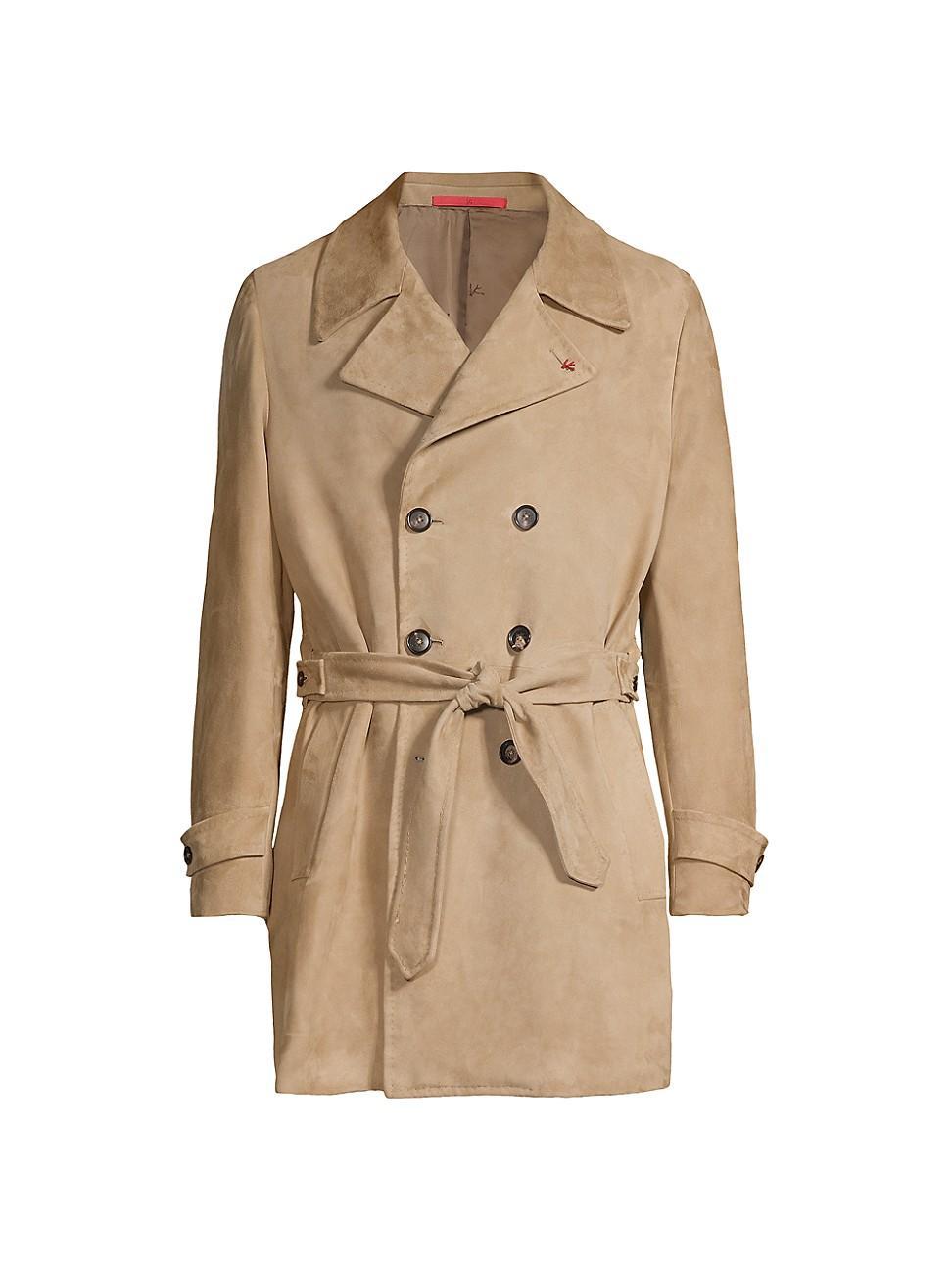 Mens Suede Double-Breasted Trench Coat Product Image