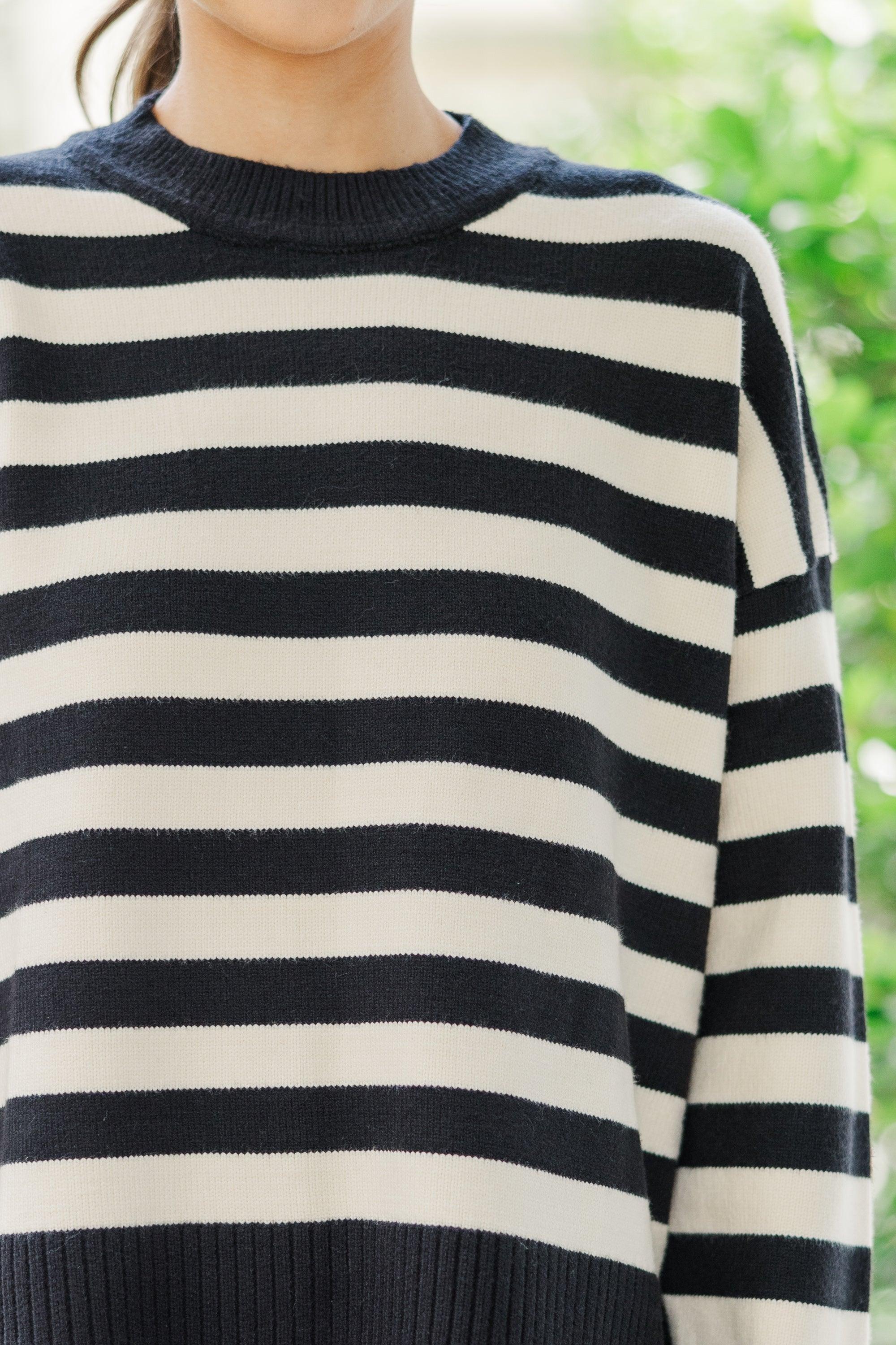 On The Way Up Black & Natural Striped Sweater Female Product Image