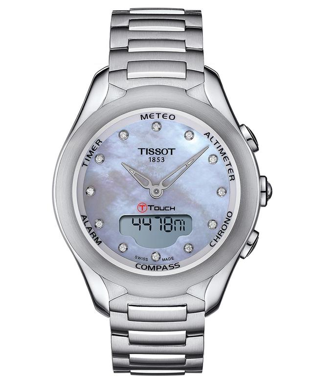 Tissot Womens Swiss Digital T-Touch Lady Solar Diamond (1 ct. t.w.) Stainless Steel Bracelet Watch 40mm - White Mother Of Pearl Product Image