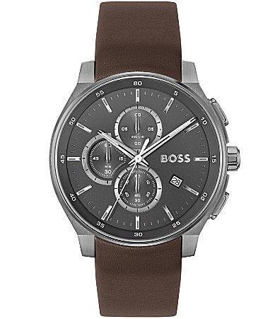 Hugo Boss Mens Peak 2.0 Quartz Chronograph Brown Leather Strap Watch Product Image