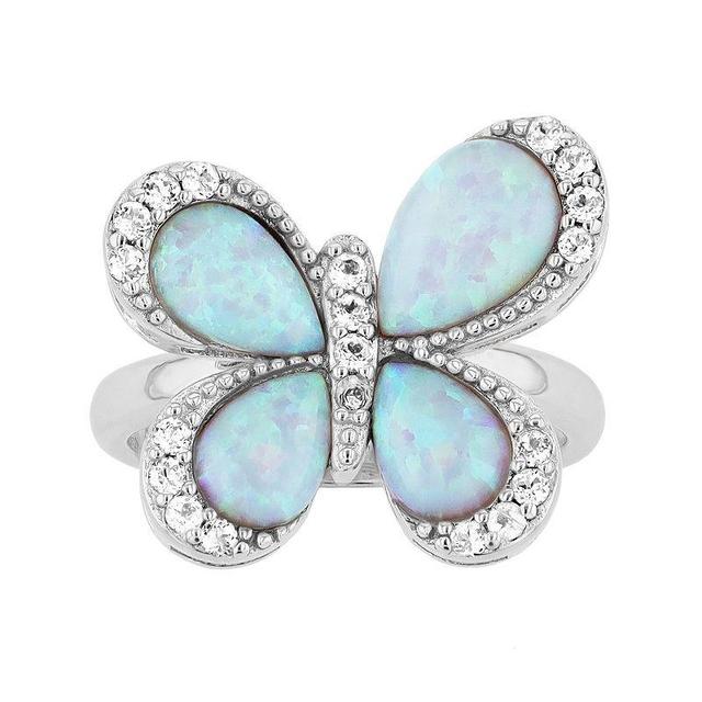 Rosabella Sterling Silver Lab-Created Opal & White Topaz Butterfly Ring, Womens Product Image