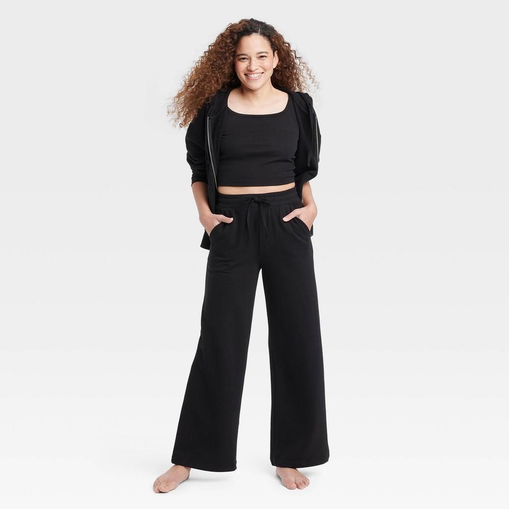 Womens Fleece Wide Leg Lounge Pajama Pants - Colsie Black XS Product Image