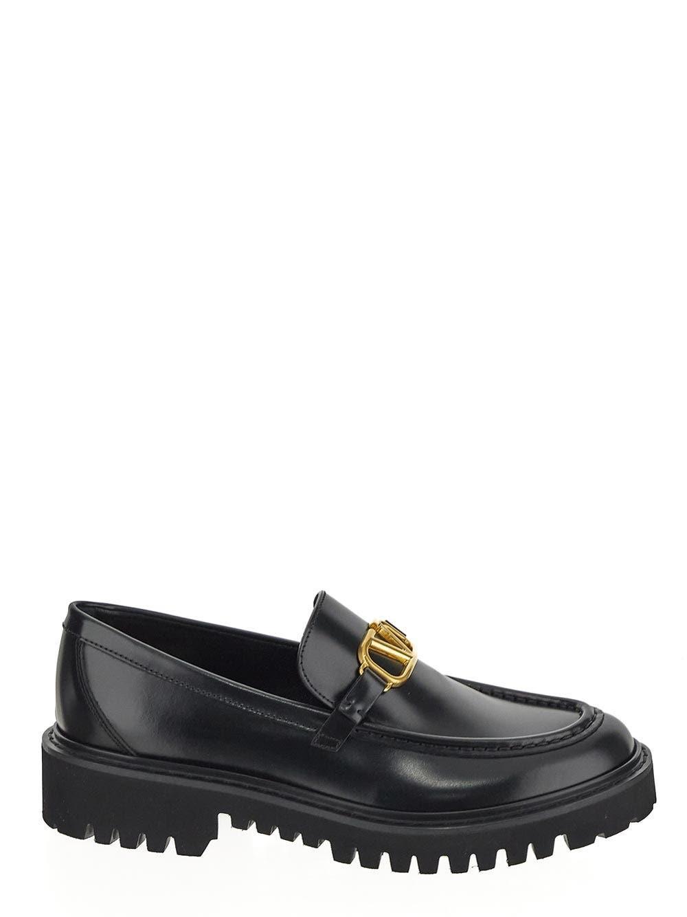 VALENTINO GARAVANI Leather Logo-plaque Loafers In Black product image