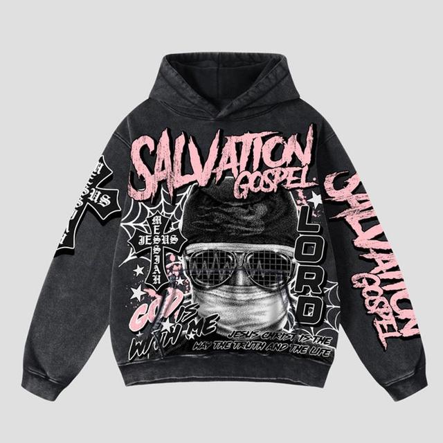 Sopula God Savior Old Retro Graphic Hooded Sweatshirt Product Image