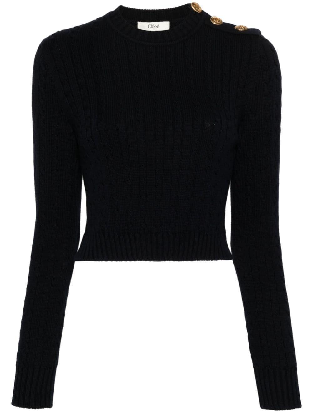 CHLOÉ Cable-knit Cropped Jumper In Blue Product Image