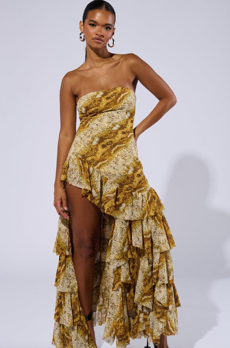 TATTIANA SNAKE PRINT RUFFLED MAXI DRESS Product Image