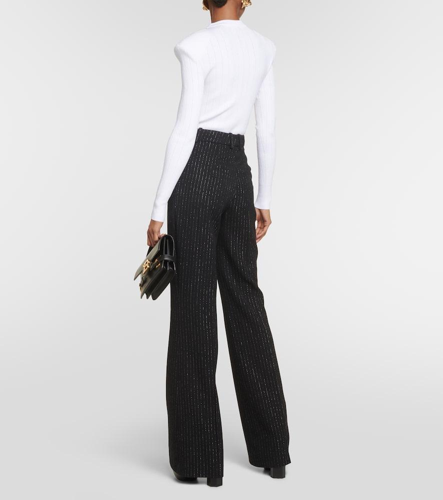 High Waist Lurex Striped Trousers In Nero Product Image