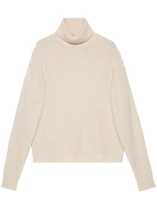 Logo-embroidered Knitted Roll-neck Jumper In Neutrals Product Image