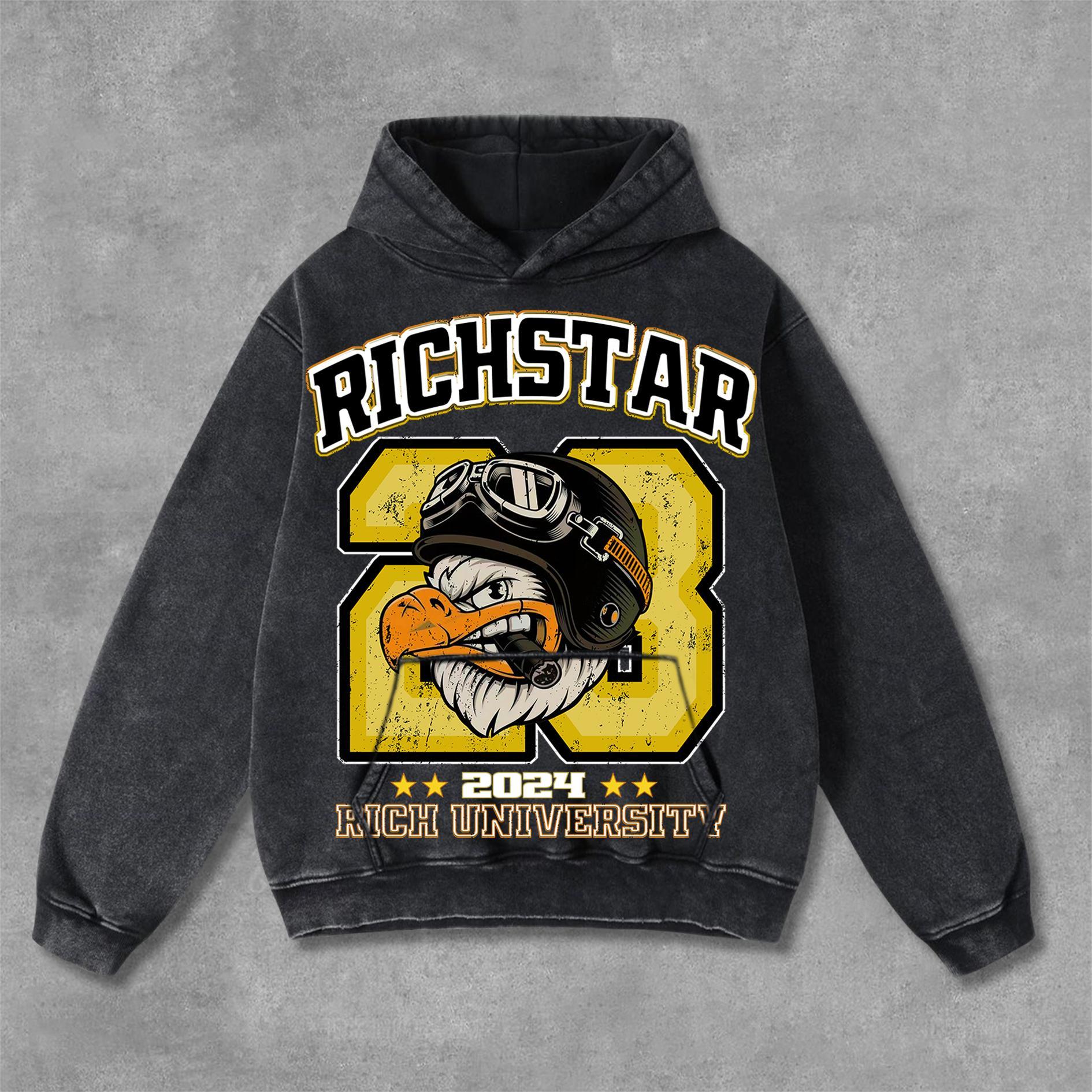 Sopula Vintage Rich Star Graphic Print Washed Distressed Pocket Hoodie product image