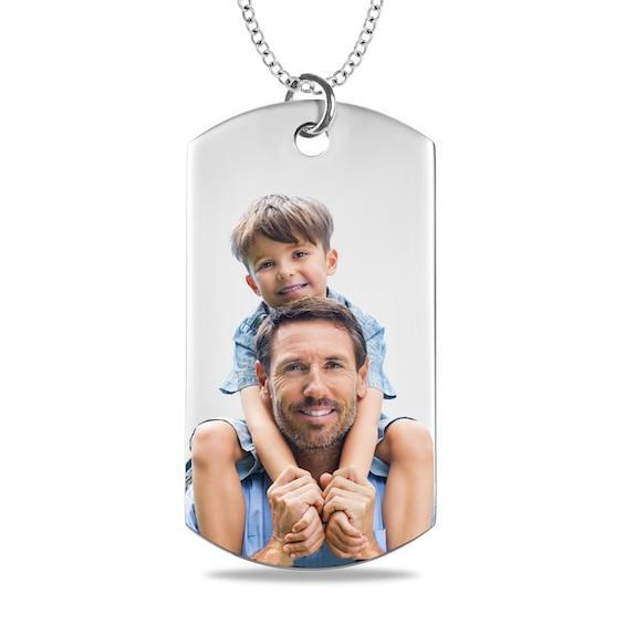 Men's Extra Large Engravable Photo Dog Tag Pendant in Sterling Silver (1 Image and 4 Lines) Product Image