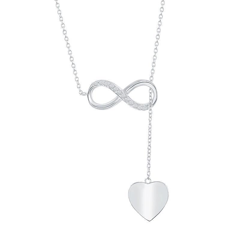 Sterling Silver Cubic Zirconia Infinity Heart Lariat Necklace, Womens Product Image