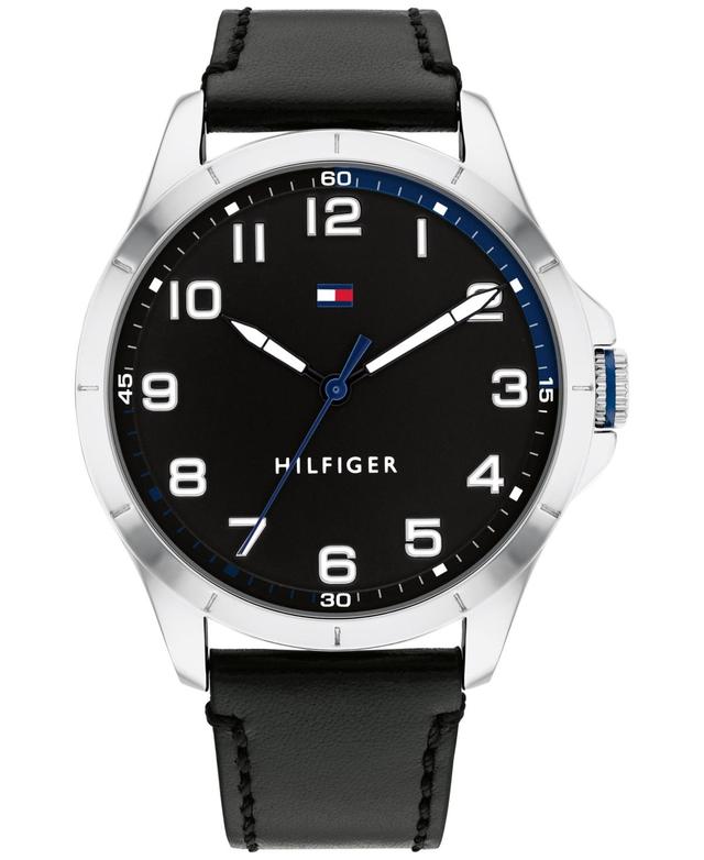 Tommy Hilfiger Mens Black Leather Strap Watch 44mm - Black Product Image