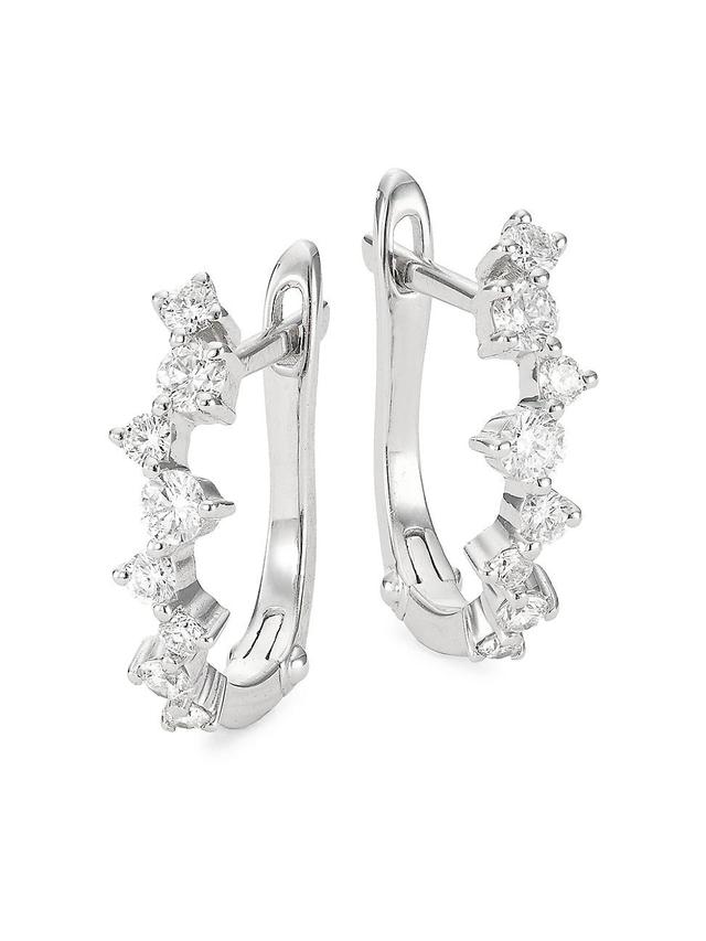 Womens 14K White Gold & 0.46 TCW Diamond Oval Huggie Hoop Earrings Product Image