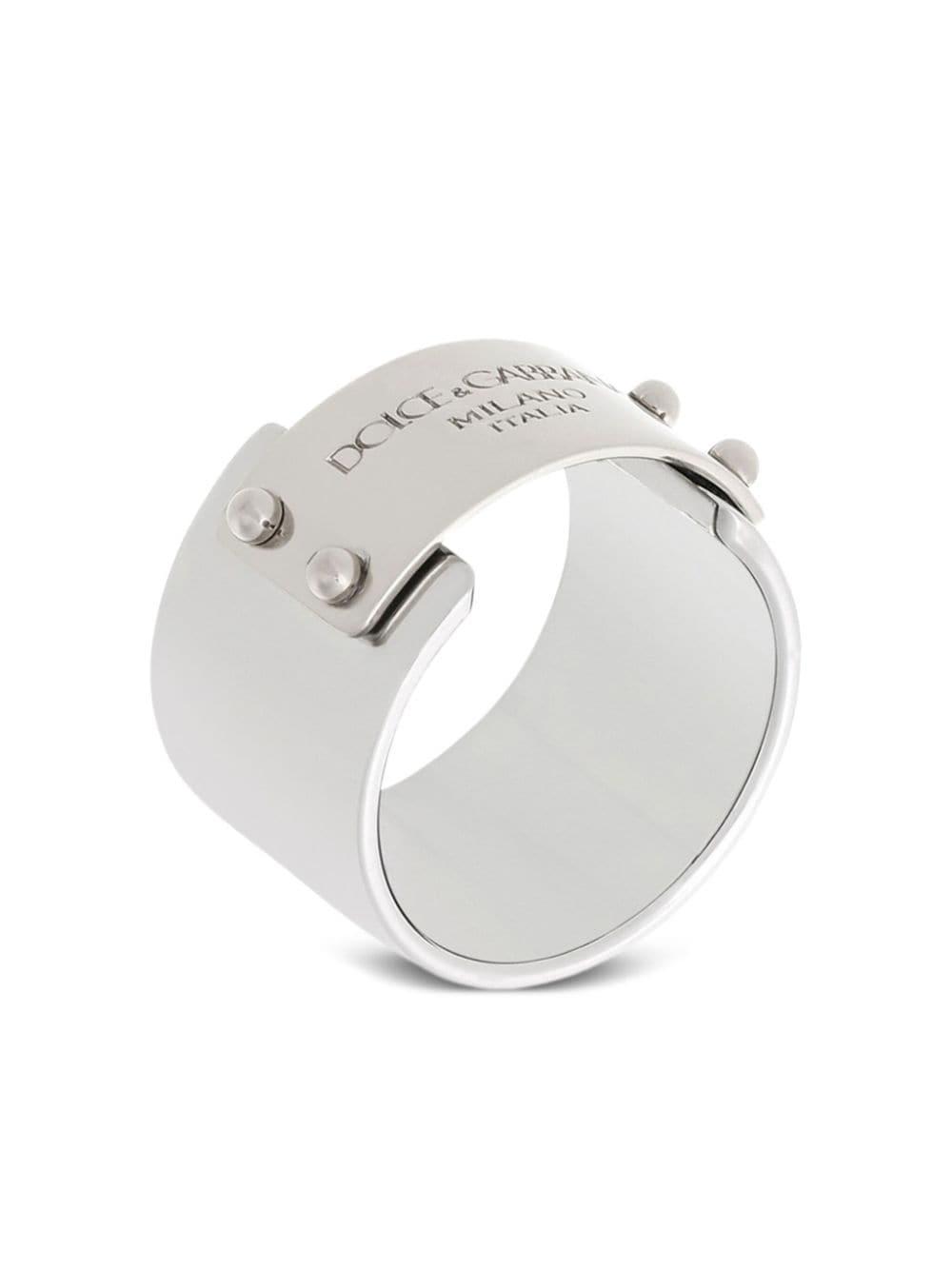 Logo-plaque Band Ring In Silver Product Image