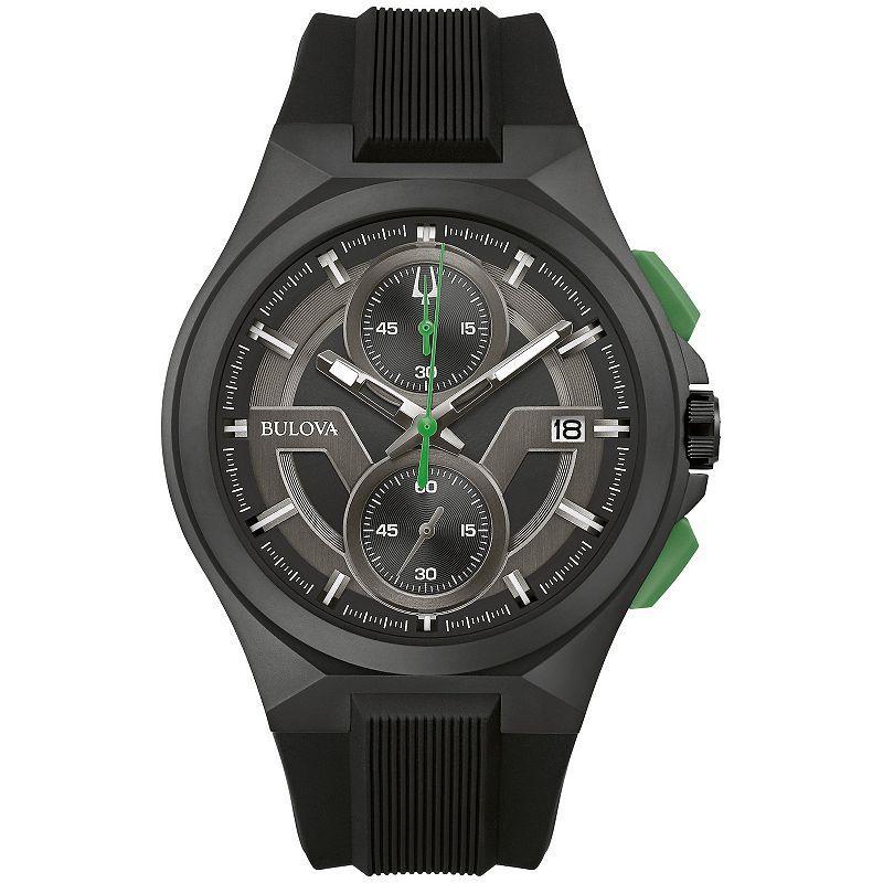 Bulova Mens Maquina Sport Black Stainless Steel Chronograph Black Silicone Strap Watch - 98B381 Product Image