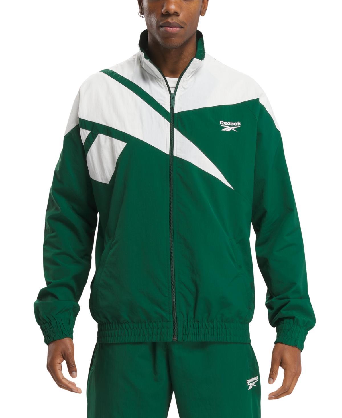 Reebok Mens Classics Vector Regular-Fit Logo Colorblocked Full-Zip Track Jacket - Green Product Image