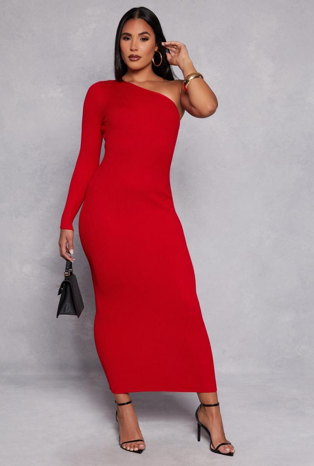 Womens One Shoulder Maxi Sweater Dress Product Image