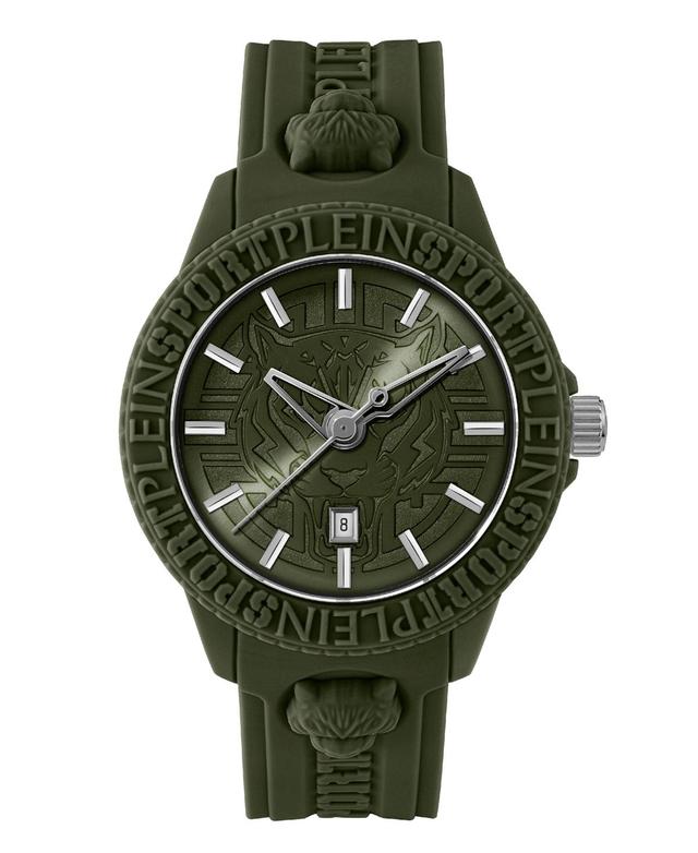 Plein Sport Mens Watch 3 Hand Date Quartz Fearless Green Silicone Strap Watch 43mm - Green Product Image