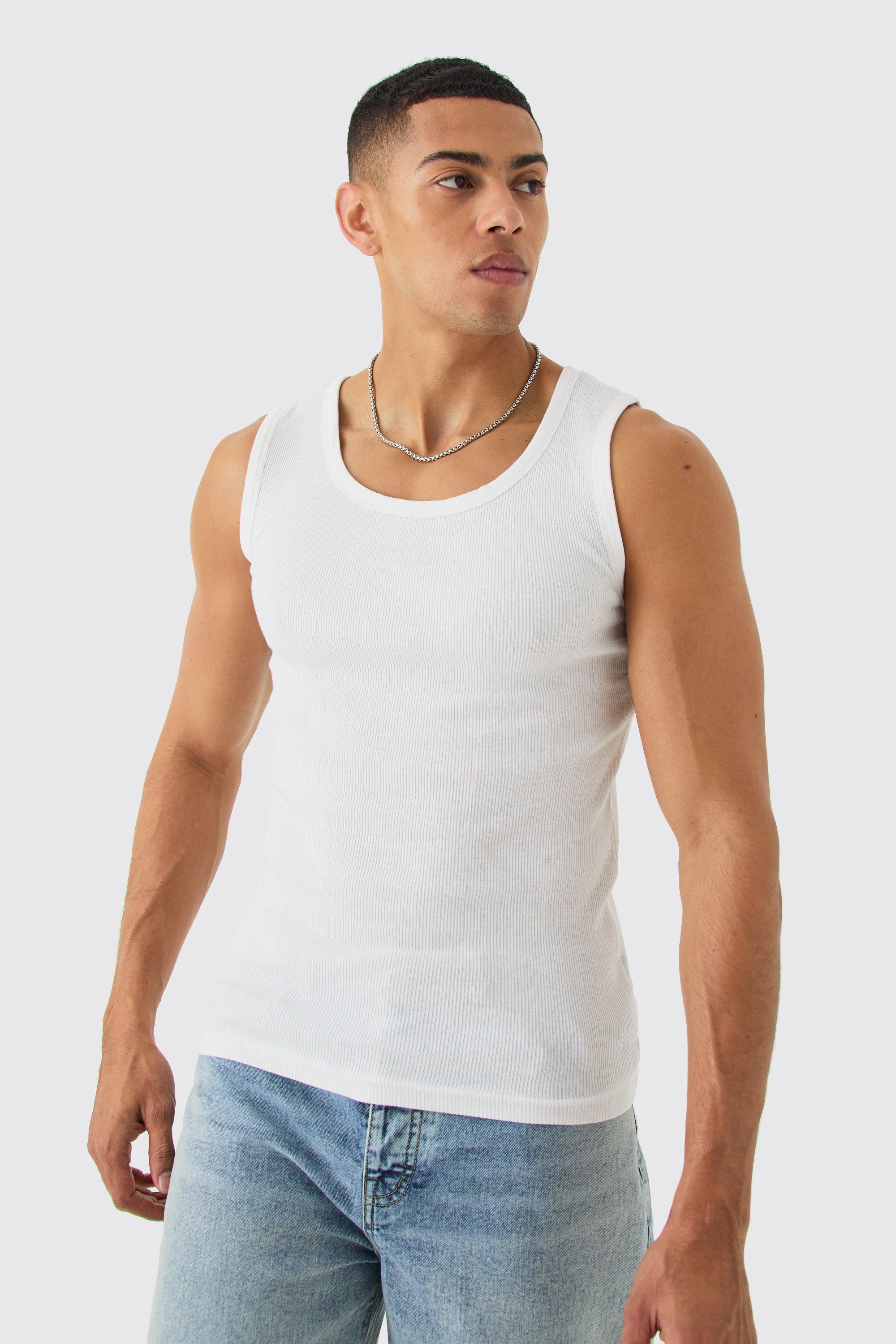 Slim Fit Ribbed Vest | boohooMAN USA Product Image