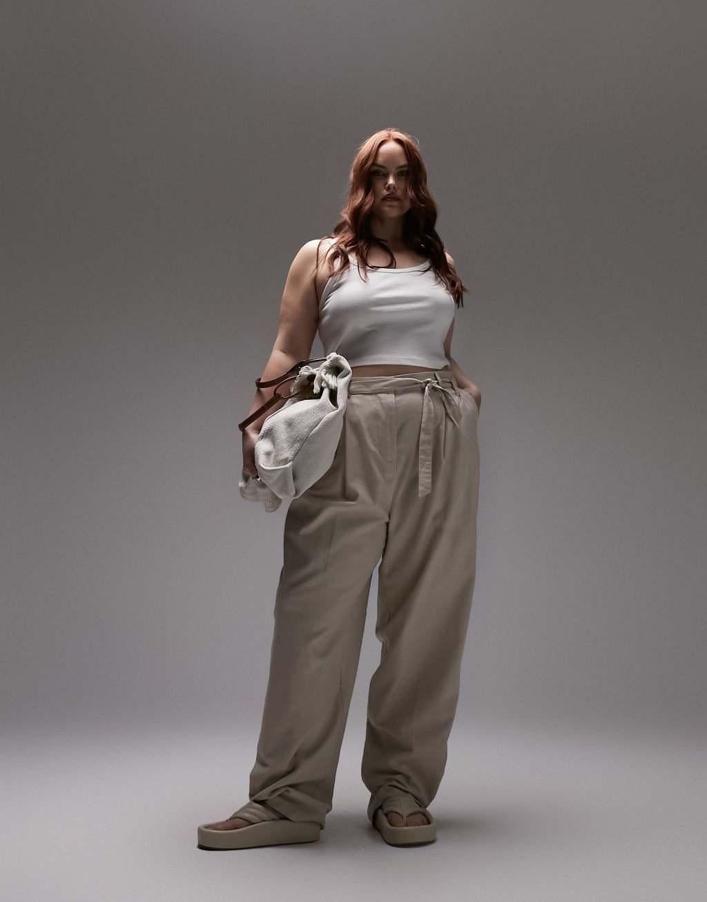 Topshop Curve linen-blend tapered pants Product Image