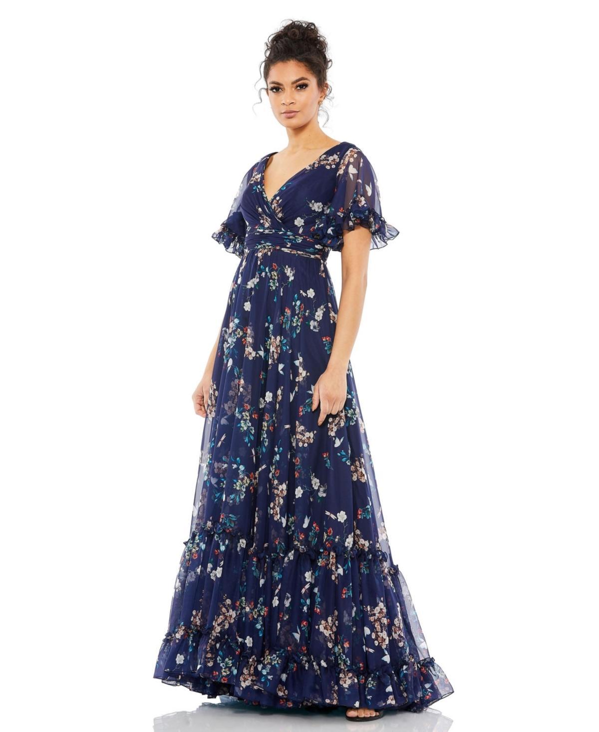 Mac Duggal Womens Womens Ieena Flounce Sleeve Floral Maxi Dress product image