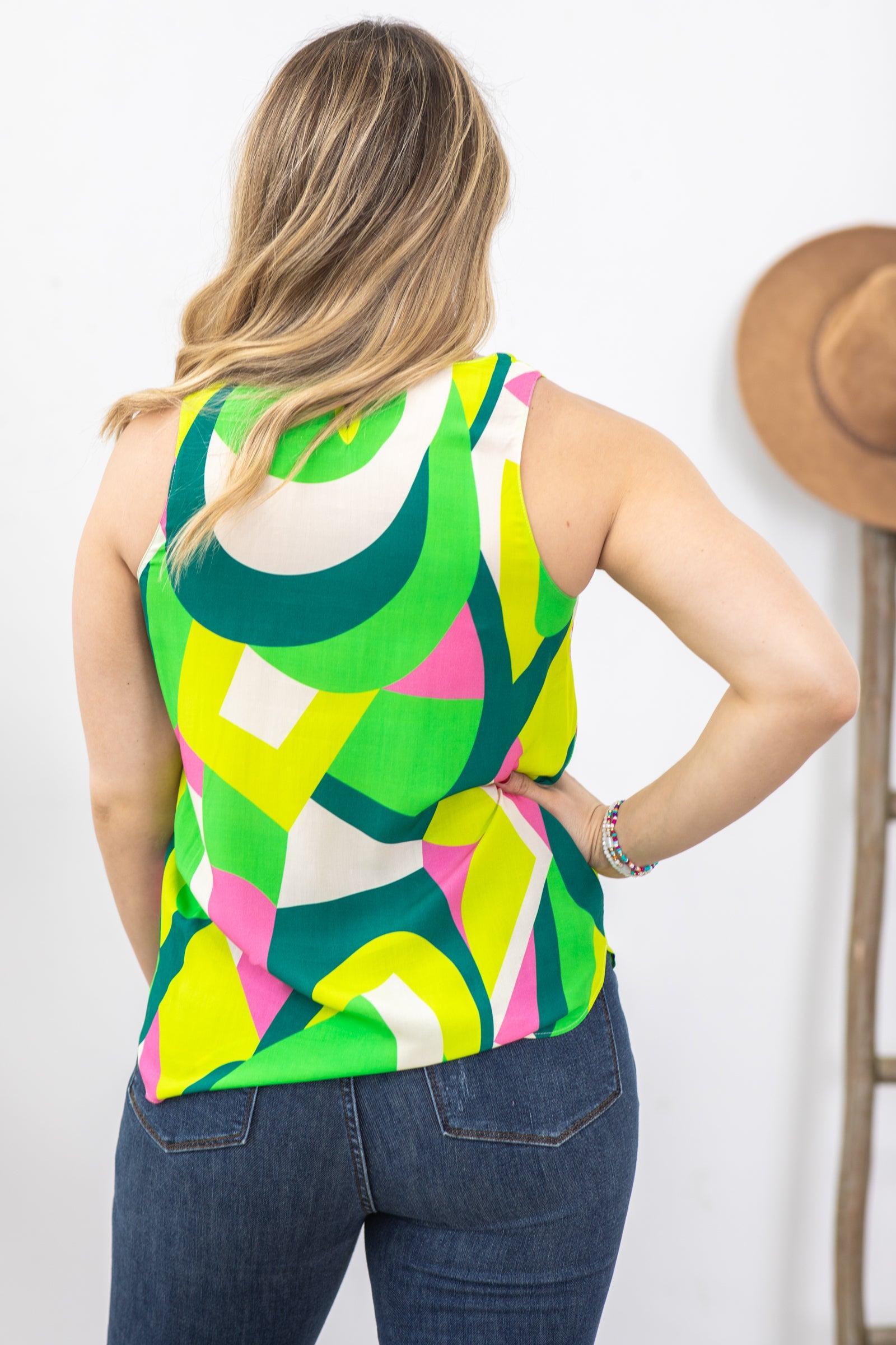 Green Multicolor Geo Print Woven Top Product Image