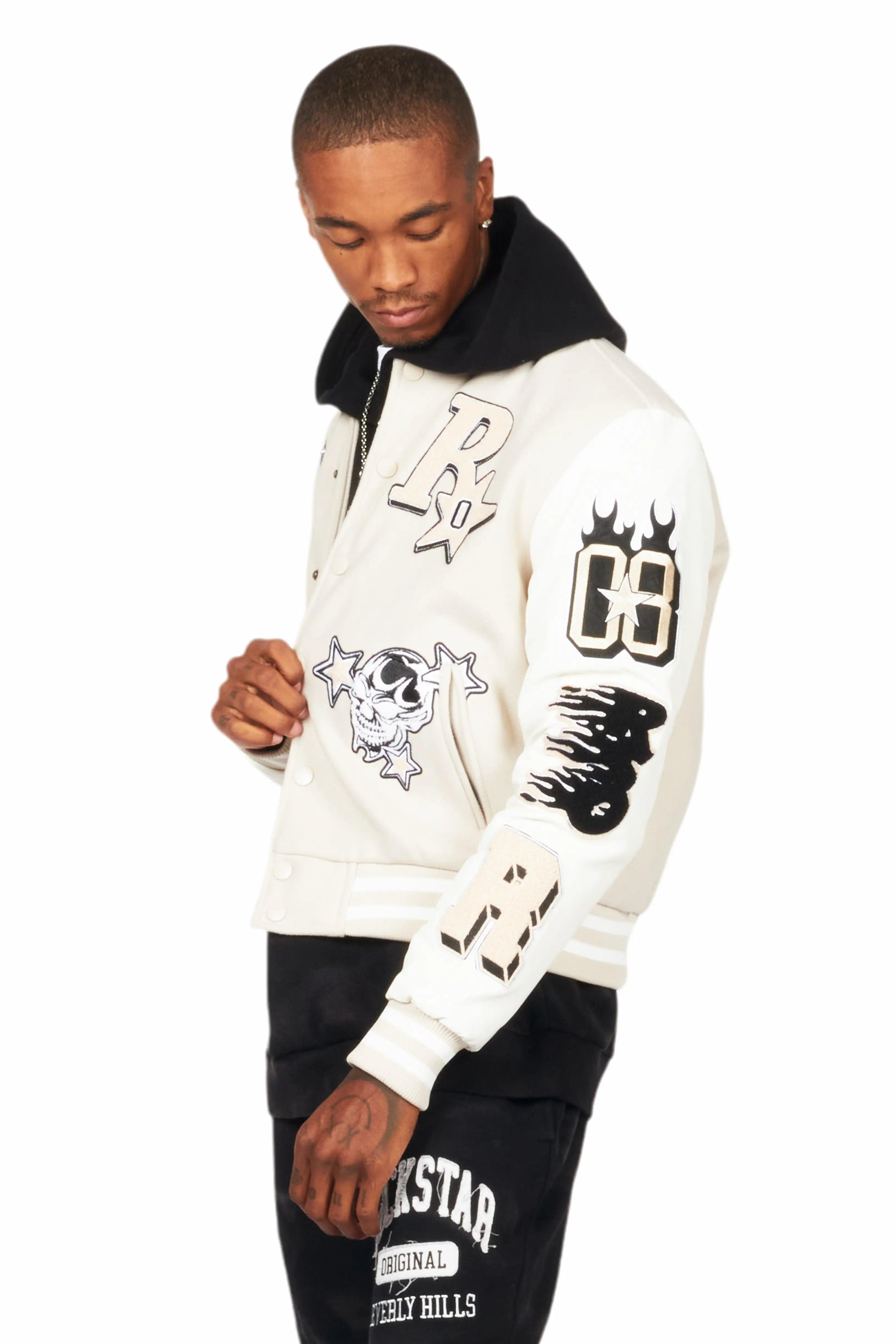 Fio Beige/White Varsity Jacket Male Product Image