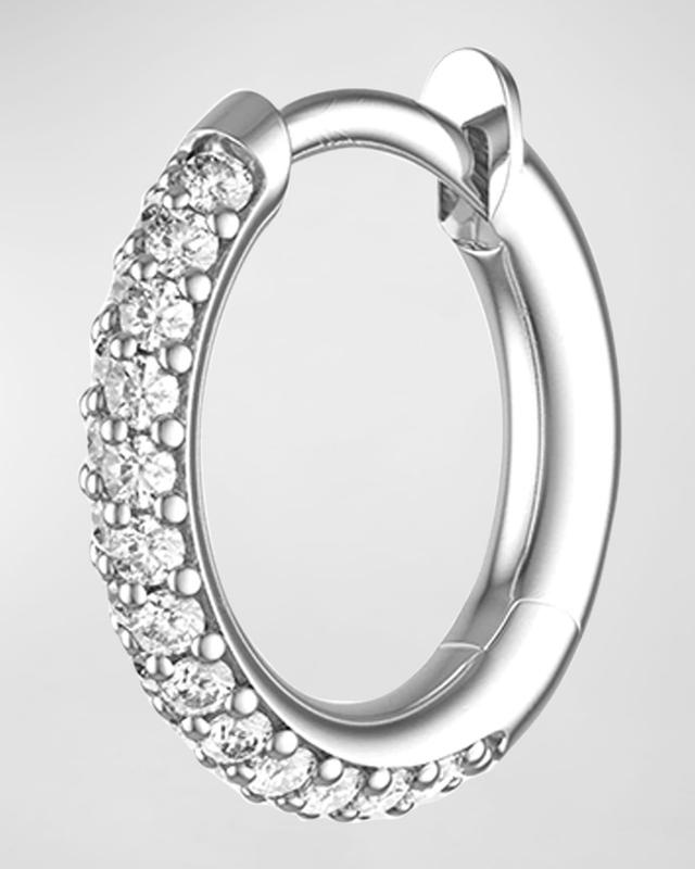 Mens Pave White Gold Gris 9mm Micro Hoop Earring with Diamonds, Single Product Image