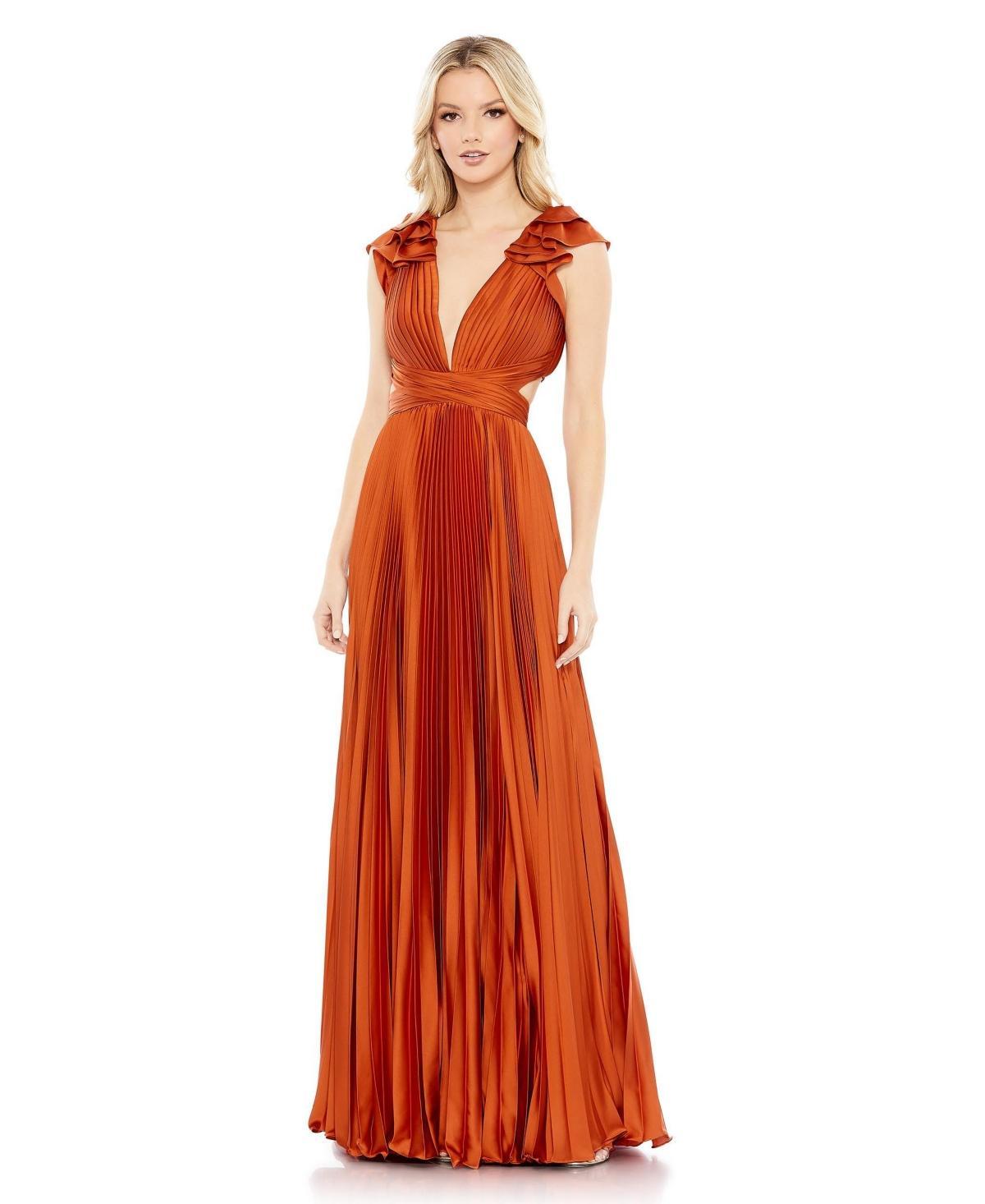 Ieena for Mac Duggal Plunge Neck Pleated A-Line Gown Product Image