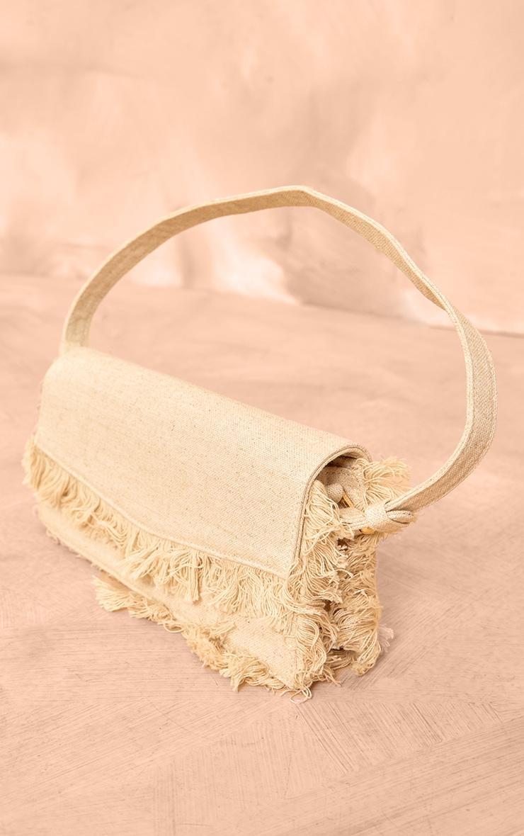 Natural Linen Look Frayed Edge Slim Shoulder Bag Product Image