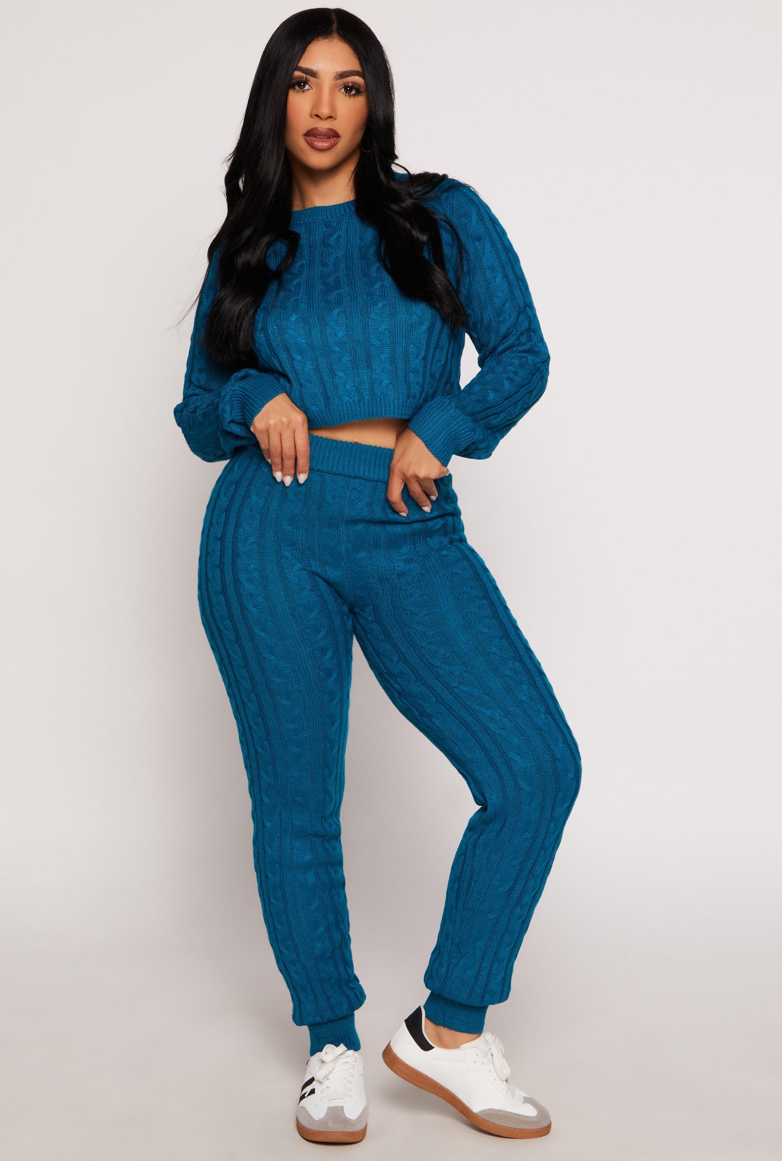 Womens Cable Knit High Waisted Joggers Product Image